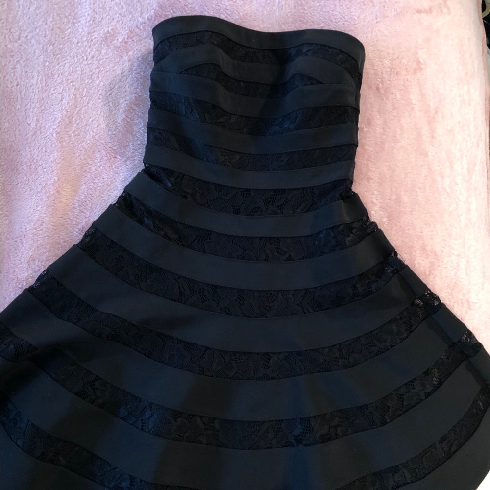 WHBM strapless black satin and lace dress